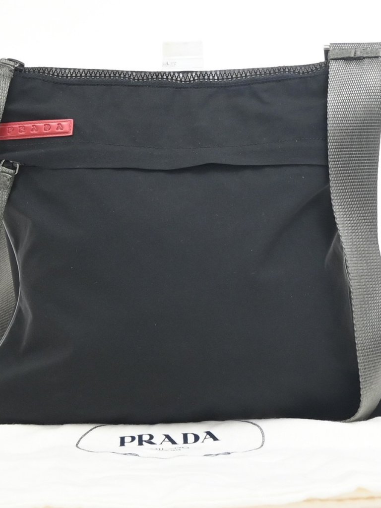 Prada Logo Sport Line Shoulder Crossbody Bag Nylon Canvas Black Shw 65za344